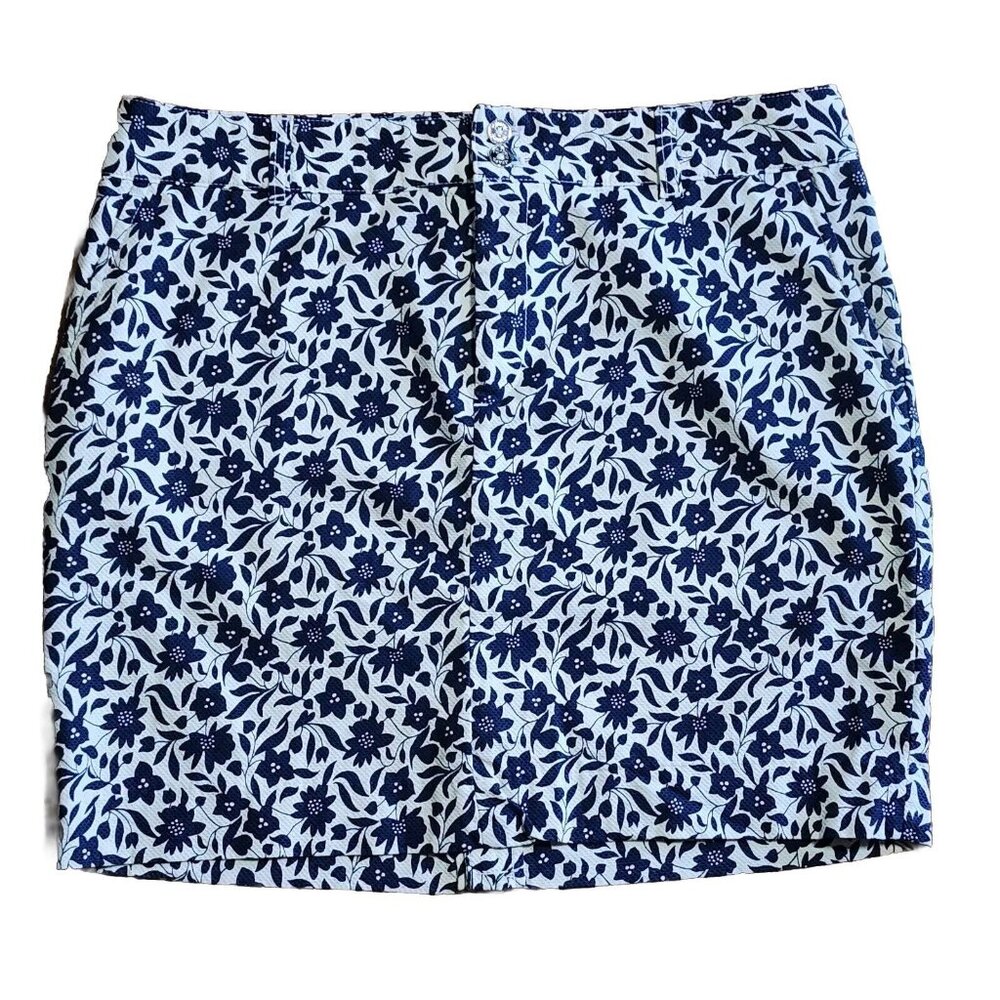 CHAPS Blue and White Floral‎ Skirt with Pockets 100% Cotton Womens Size 12